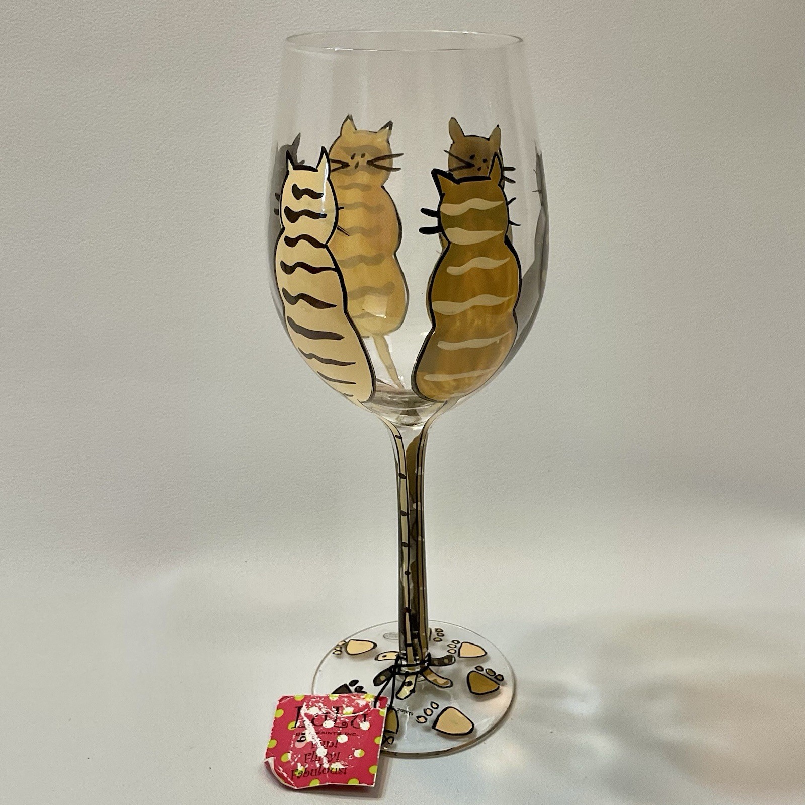 Lulu by 2 Saints Hand Painted Cats Wine Glass New with Tag