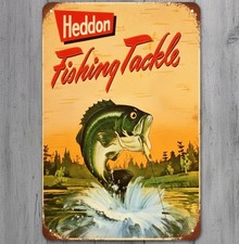 Heddon Fishing Tackle 8 x 12 Vintage Novelty Metal Sign Made In USA New!