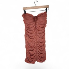 Strapless Mesh Ruched Dress by Lovesome in Terracotta Size L