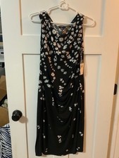 chaps floral black dress new with tags size large