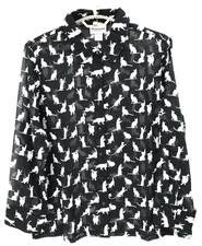 NEW POTPOURRI Women's Polyester Blouse Long Sleeve Cat Lover Black White Size XL
