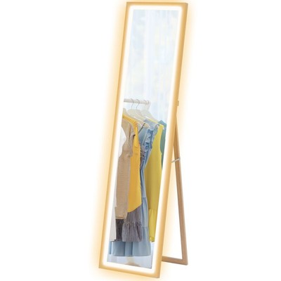 Ganzkörperspiegel Eiche 40x160cm mit LED-Beleuchtung, Hartglas, MDF-Rahmen