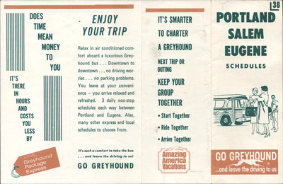 1972 GREYHOUND BUS CO. Oregon schedule timetable pamphlet PORTLAND SALEM EUGENE