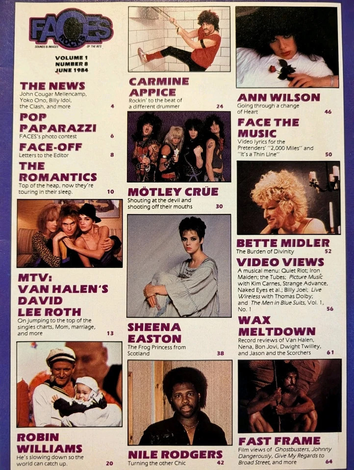 Faces Rocks Magazine June 1984 Motley Crue, Van Halen, Heart, Quiet Riot, Maiden - Image 2 of 4