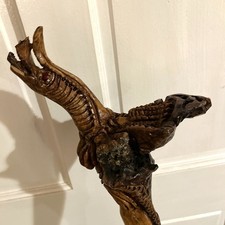 Vintage Cane Walking Stick Rattlesnake Cobra Serpent Burl Wood Carved Snake Art  