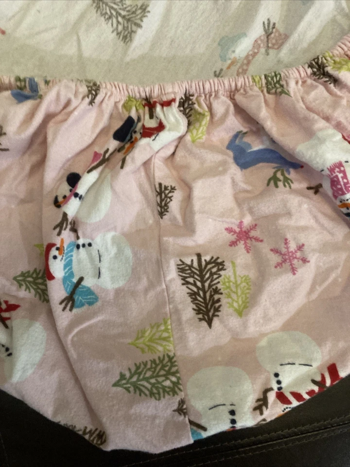 Sábana bajera Nick & Nora franela tamaño doble 100 % algodón rosa patrón muñeco de nieve Foto 2 de 4