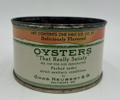 Vintage Oyster Tin Can Chas Neubert & Co 1/2 Half Pint Baltimore MD 39 Mermaid