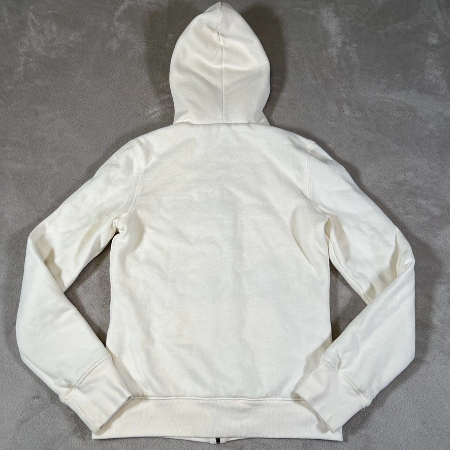 Aeropostale Y2K Faux Fur Zip Up Hoodie Jacket Cream Beaded Jewel Embroider Sz M - Image 2 of 4