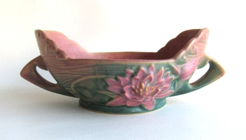 Vtg ROSEVILLE Water Lily Pink 1946 Mid Century Modern Pottery Ceramic Bowl 439-6