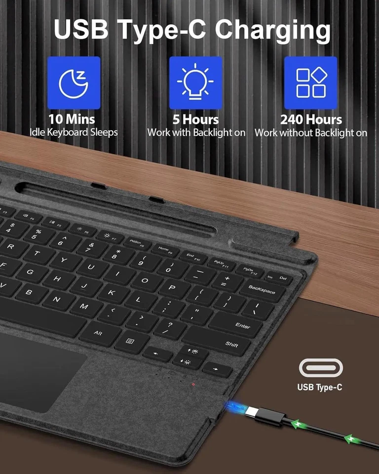 Type Cover for Microsoft Surface Pro 12 11 10 9 8 X 7 Plus 6 5 4 3 Keyboard - Image 3 of 4