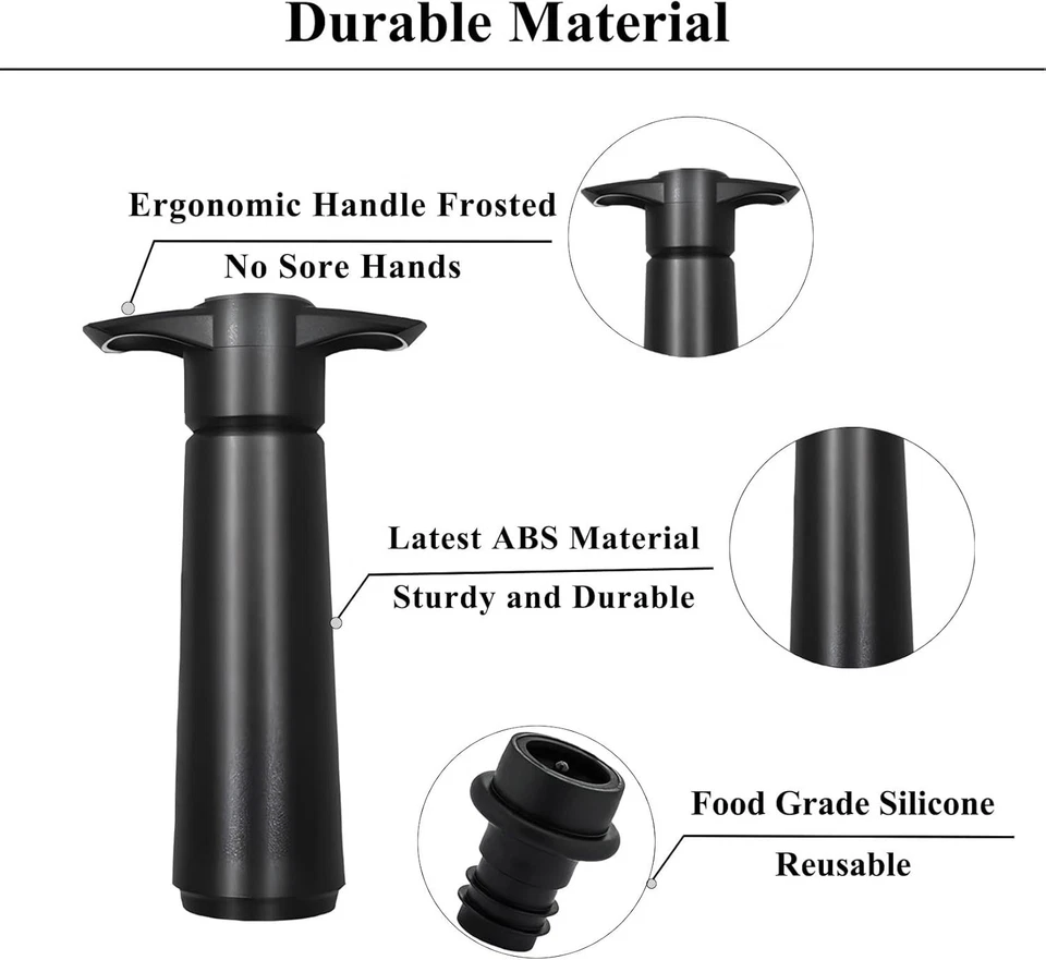 Kit de vacío para tapón de vino - Bomba de vacío y 8 tapones, mantiene el vino fresco hasta 7 Foto 3 de 4