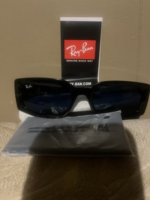 Ray-Ban Rectangle Sunglasses Black Bio-Based Frame Dark Blue Lens