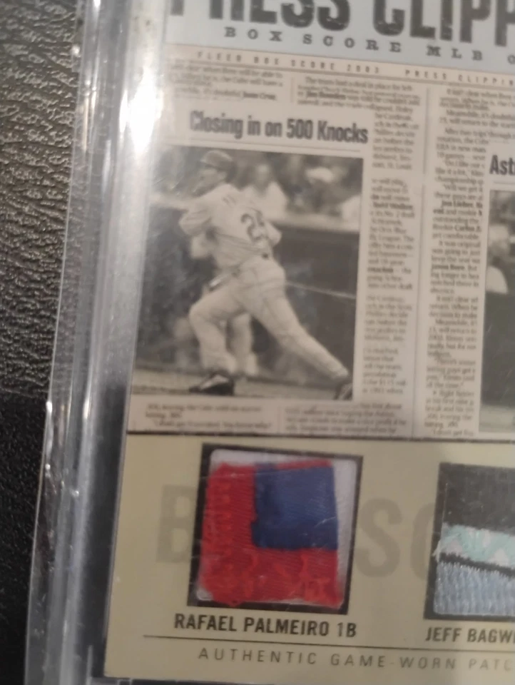 RIDICULOUS 2003 Fleer Box Score Press Clippings Dual Patch Bagwell Palmeiro /150 - Image 3 of 4