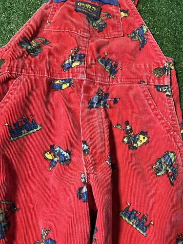Vintage Oshkosh Size 4T Corduroy Vestbak Overalls Knights Horse Primary Colors - Picture 3 of 12