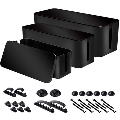 Cable Organizer Box Set of Three, Power Cover Cord Holder Surge Protector for...
