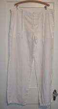 WOMENS TOSCANO WHITE 100 LINEN PANTS XL DRAWSTRING WAIST BUTTON FLY