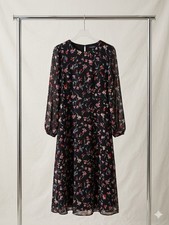 Madewell Floral Midi Dress Size 4 Black Long Sleeve Sheer Floral Print Boho