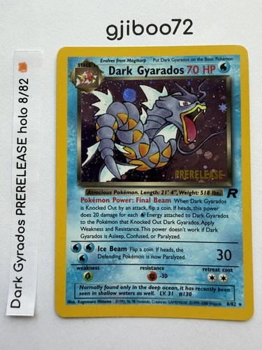Pokemon Dark Gyarados 8/82 WotC Team Rocket Prerelease Holo Rare Promo NM - NP
