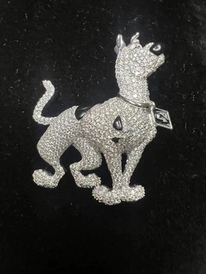 3Ct Round Cut Real Moissanite Scooby Doo Dog Pendant 14K White Gold Plated 925