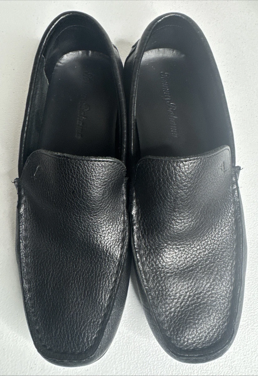 Tommy Bahama Men’s Black Leather Contrast Stitch Penny Loafers - 8M Tommy Bahama Leather Upper Black Casual Shoes for Men for  main image 3