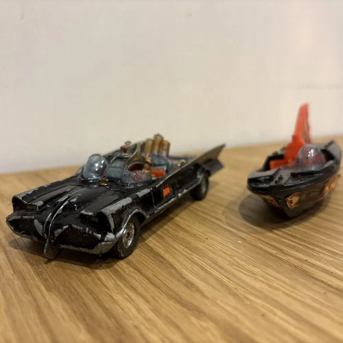 VINTAGE CORGI TOYS - BATMOBILE batboat damaged  x 2