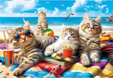 100 Piece Puzzles for Kids Ages 4-8, Beach Cat Puzzles Kids Puzzles Ages 4-6 6-8
