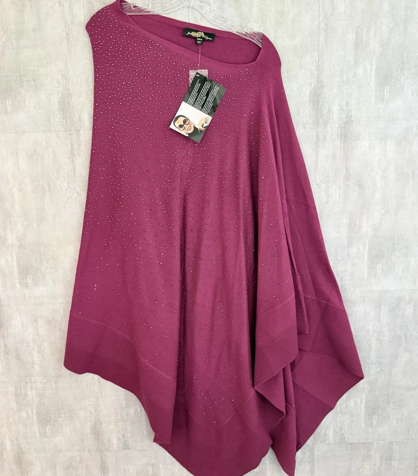 Joan Boyce Poncho Women’s One Size Pink Embellished Lagenlook Boho Festive New