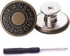 15 Sets Replacement Jeans Buttons, 17Mm No-Sew Nailess Removable Metal Jeans But