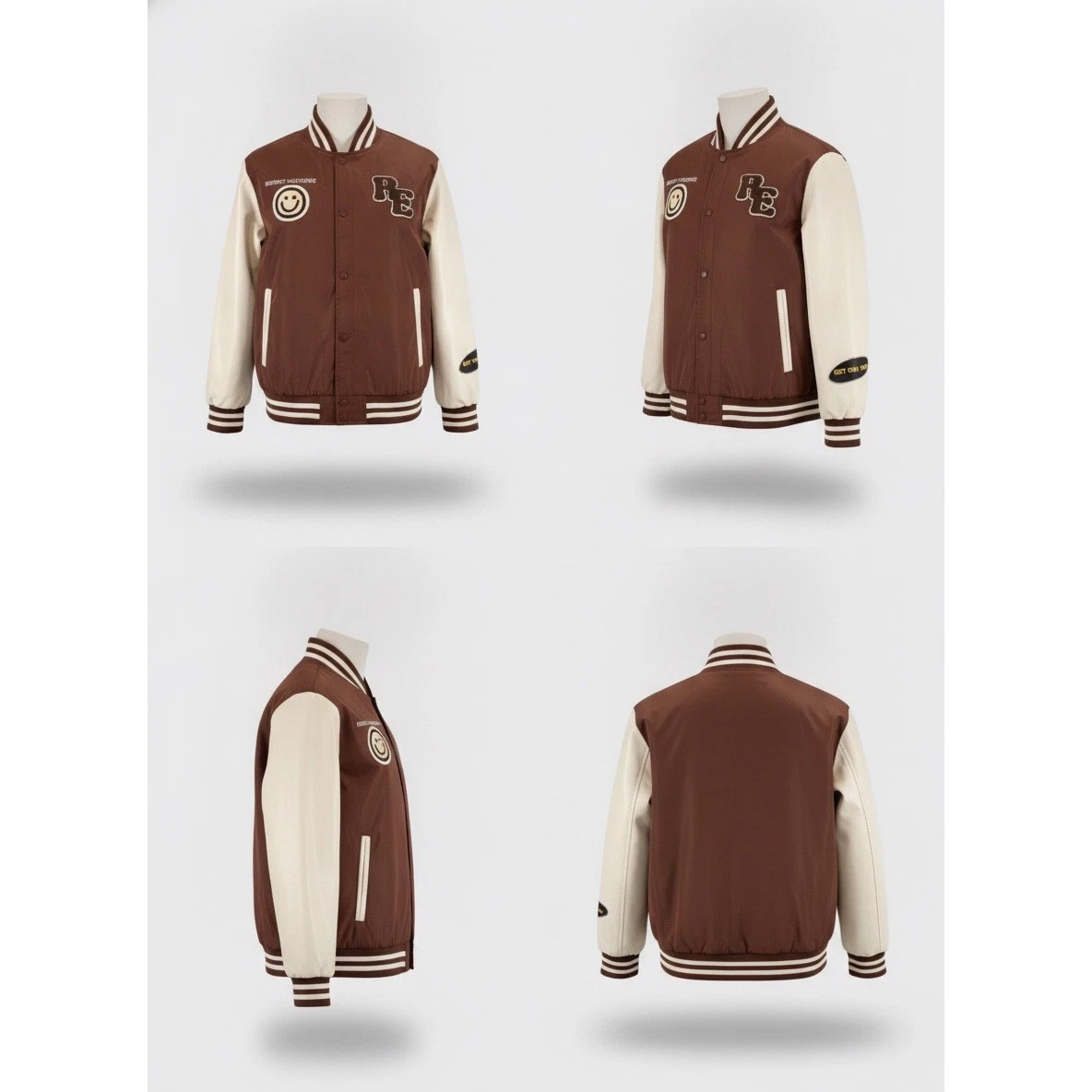 Riot Empire Mens No Bad Vibes Varsity Jacket Brown Cream XL MNJK3060-BRN-RE image 2