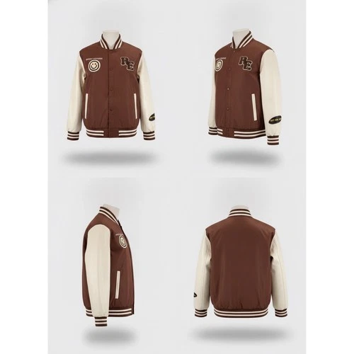 Riot Empire Mens No Bad Vibes Varsity Jacket Brown Cream XL MNJK3060-BRN-RE image 2