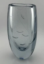 Rune Strand Stromberg Blue Cut Art Glass Vase Eye Web Design Signed Rare