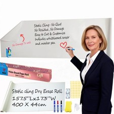 17.3"x157.5" White Board Paper Roll - Dry Erase Board Alternative,No Glue Sta...
