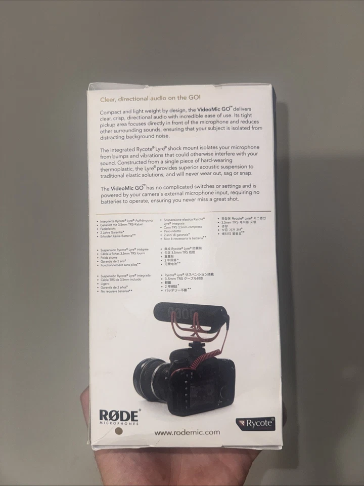 Micrófono ligero para cámara RØDE VideoMic GO con montaje amortiguador Rycote - en caja Foto 2 de 2