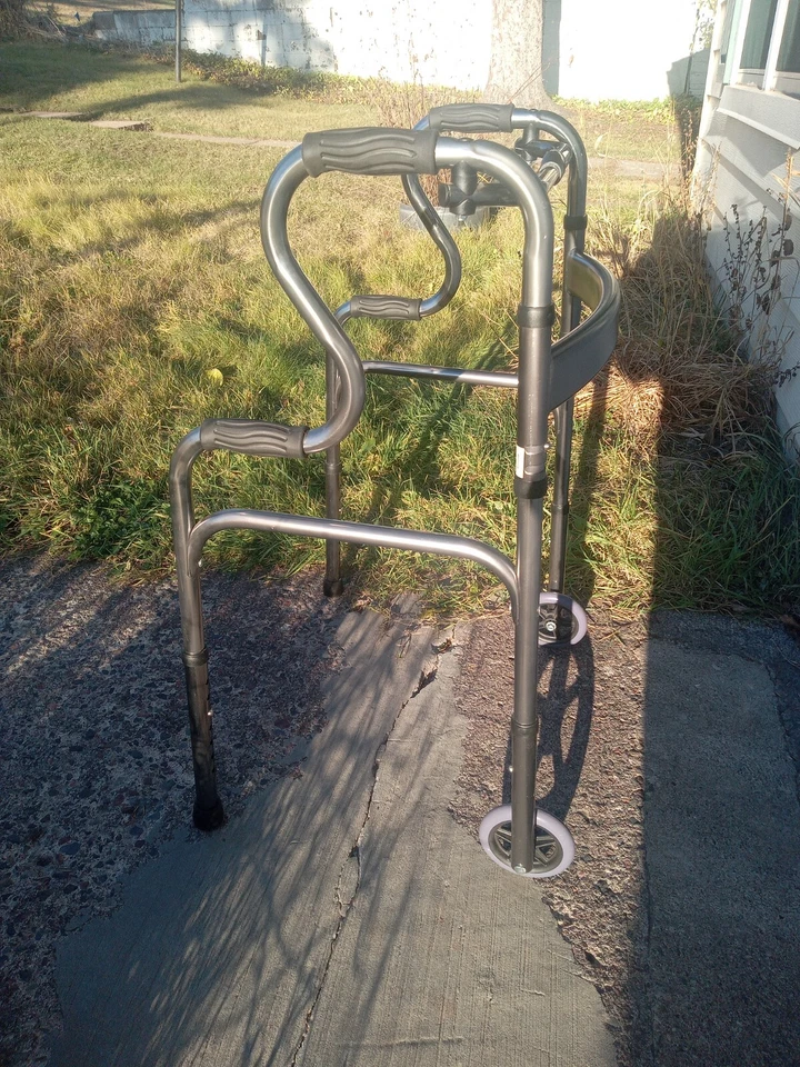 Heavy-Duty Folding Walker - Aluminum Alloy w/ Wheels - Rose Silver - Image 2 of 4