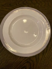 Vtg Mayer China Dinner Plate Beaver FallsPA 10 3/8” Gray & White Silver Rim MINT