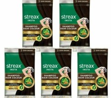 Streax Shampoo Hair Color, Dark Brown  almond oil and noni extracts, Pack of 5
