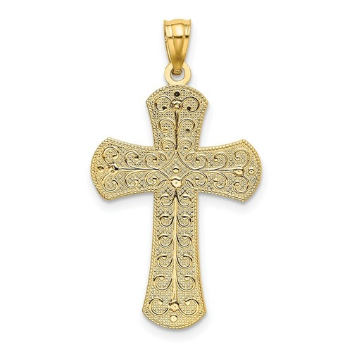 Real 14kt Two-tone Polished 2 Level Cross Pendant - Picture 3 of 6