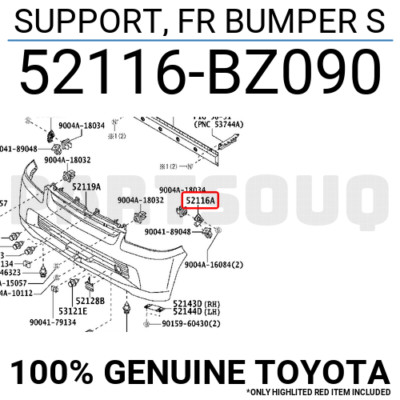 52116BZ090 Genuine Toyota SUPPORT, FR BUMPER S 52116-BZ090 | eBay