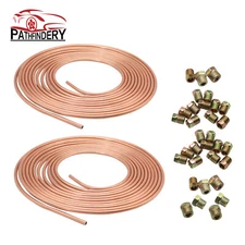 2 PCS Gold 1/4 in.OD 25Ft Roll brake line tubing kit Copper Coated &32 Fittings
