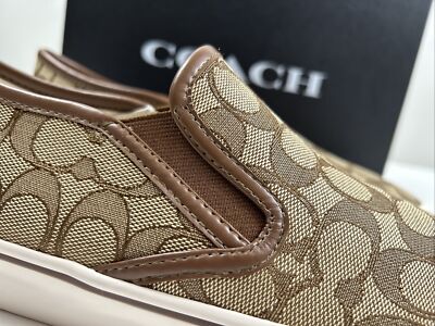 COACH Size 11.5 Men's Shoes Sneaker Khaki SIG Jacquard Slip On
