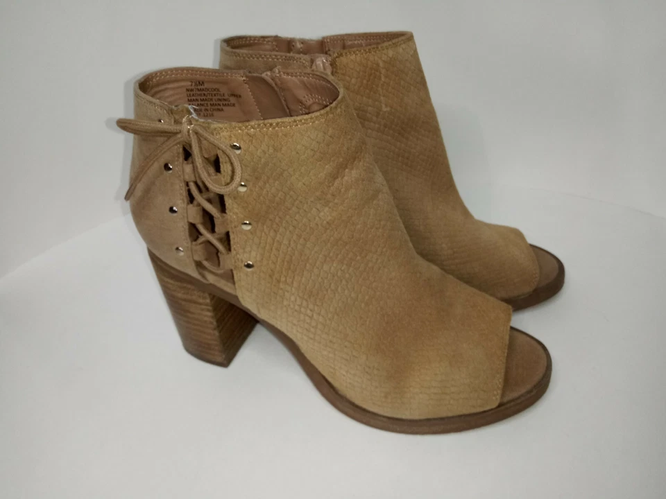 Talla 7.5 Nine West Abierto Encaje Lateral Peep Toe Tacón Madera Marrón Gamuza Bota Cremallera Lado Foto 2 de 4