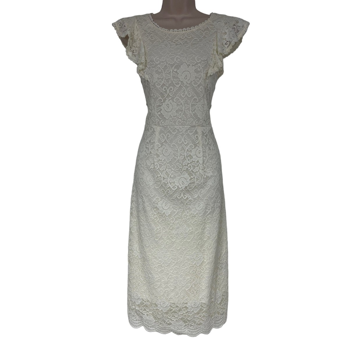 Size Large Ivory Creme Lace Pencil Dress Sheath Wedding Bride Mother Groom
