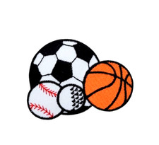 IRON ON PATCH 4 Sports balls 2-3/4" X 2-1/8"    6.985cm x 5.3975cm 