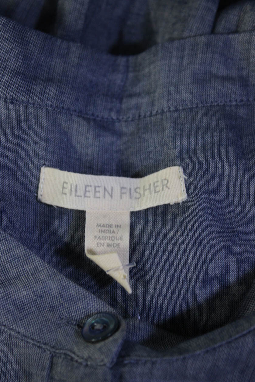 Eileen Fisher Women's Cotton Sleeveless Button Down Shift Dress Blue