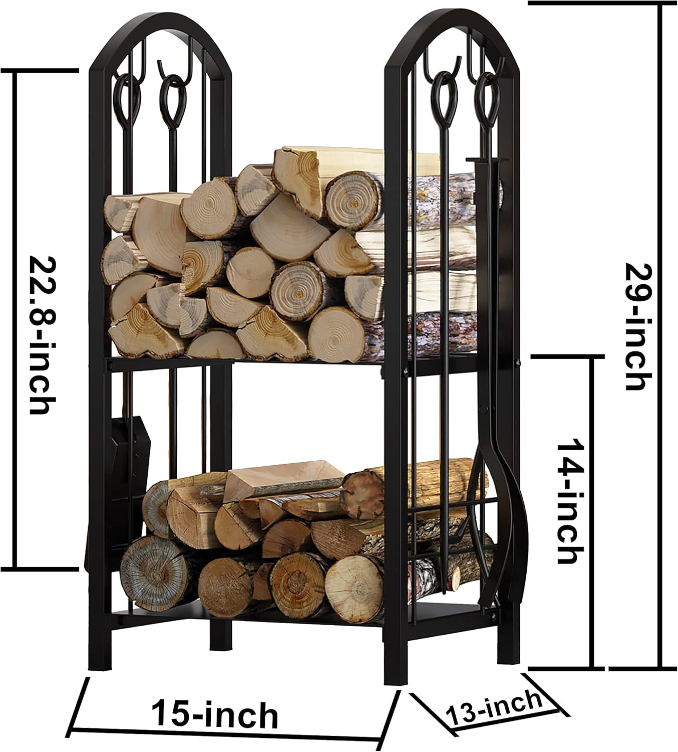 Fireplace Firewood Log Rack 5-Piece Storage Logs Holder with Tools Set with 4 To