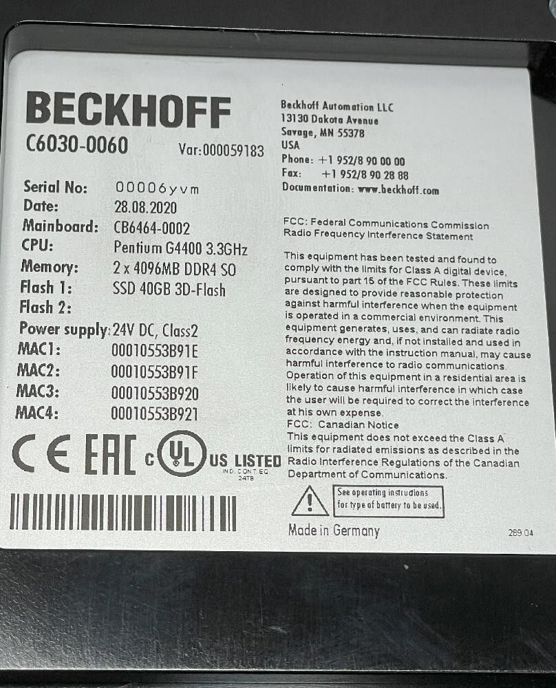 【現役IPC】BECKHOFF C6030-0060 C6030-0060 | Ultra-compact Industrial PC | Beckhoff USA
