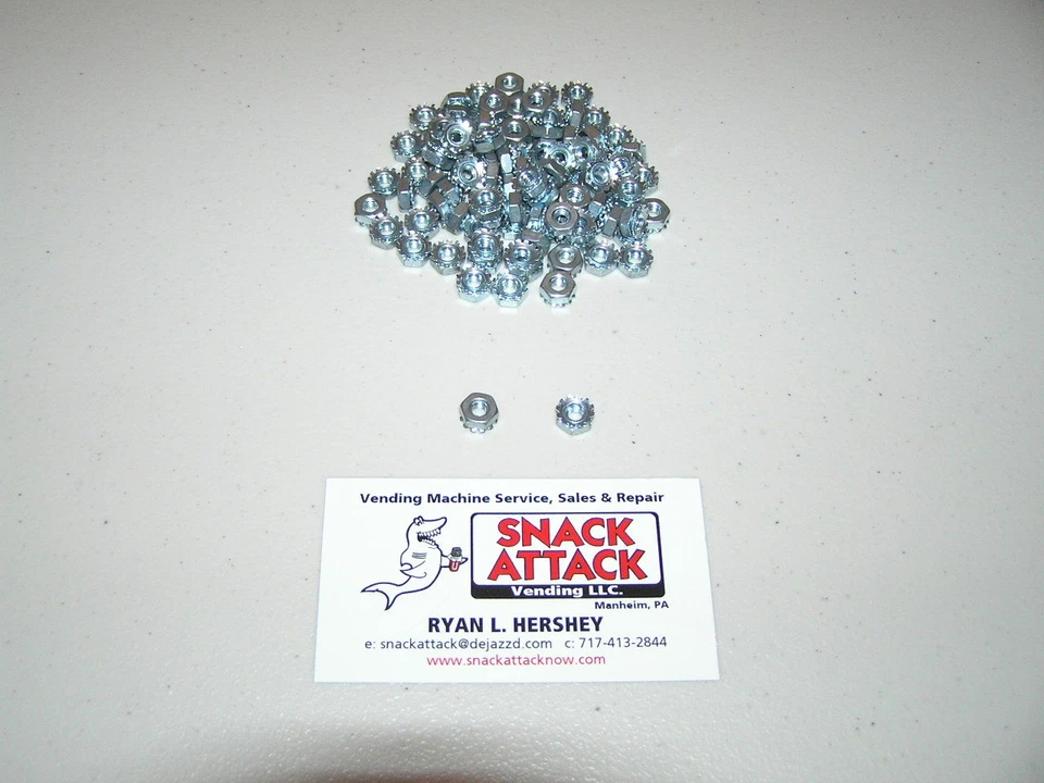 (100) MARS, COINCO, CPI, CONLUX BILL VALIDATOR 8/32" LOCK NUTS / Free Ship!