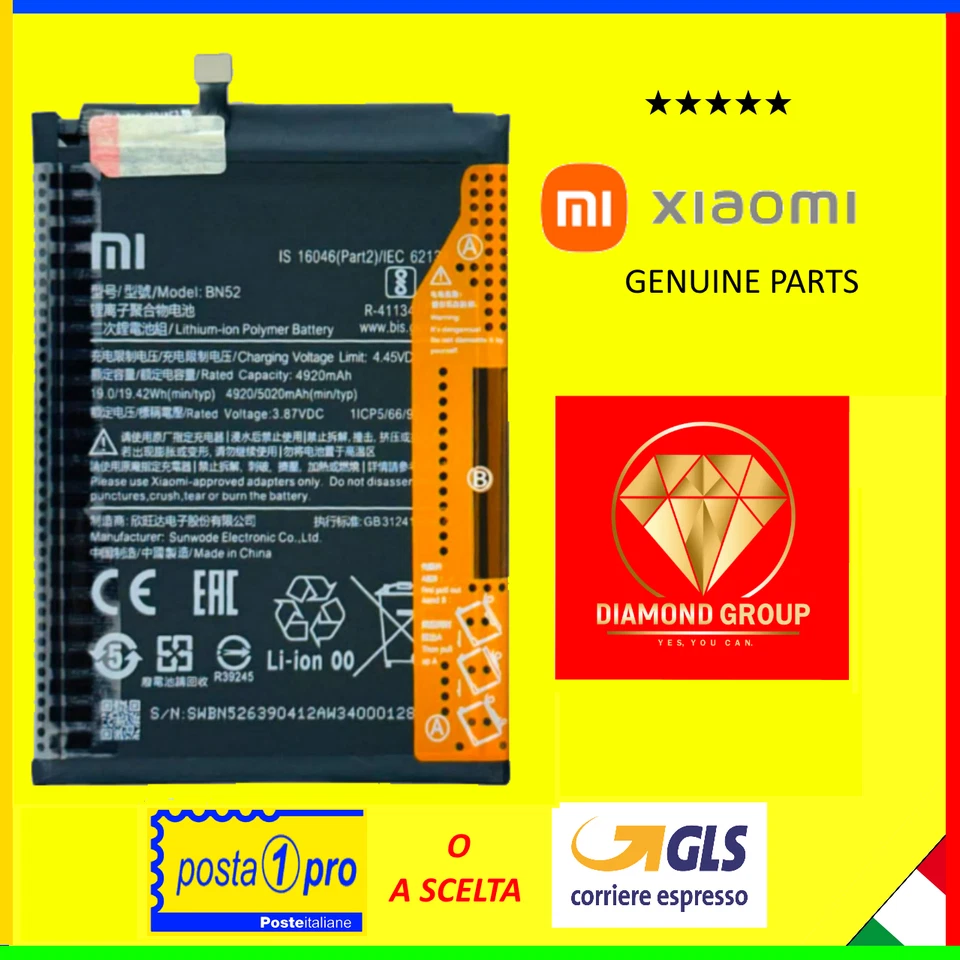 BATTERIA ORIGINALE BN52 XIAOMI REDMI NOTE 9 PRO / NOTE 10X M2003J15SG PROD.08/25