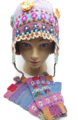 Chullo Set with Gloves Knitted in Multicolored Sheep Wool Loom Knit Sheep Themed Hat, Mitten and Cowl PATTERN Set  main image 4
