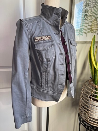 WHBM Jacket 6 Grey Military Style Steampunk Cropped Long Sleeve Embroidered - Picture 3 of 16